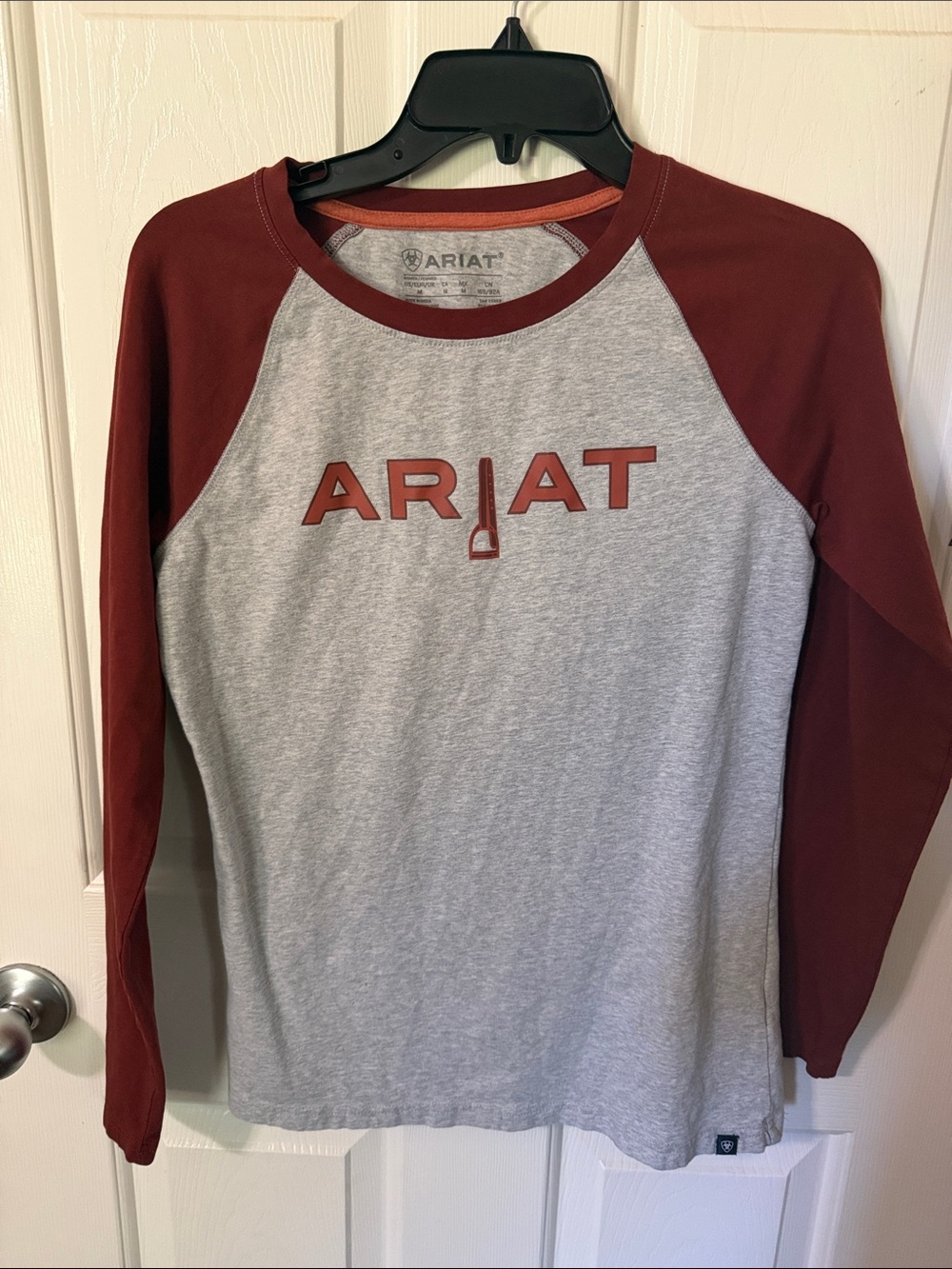 Ariat Gray Body with Maroon Raglan Logo Tee